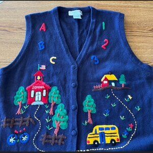 Vtg Victoria Jones W 2X Blue School Button Vest